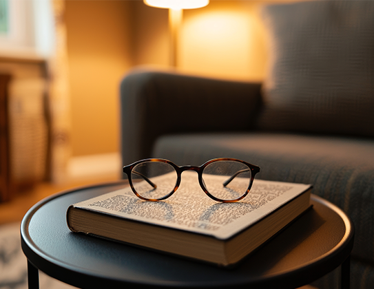 Specs on the top of a book